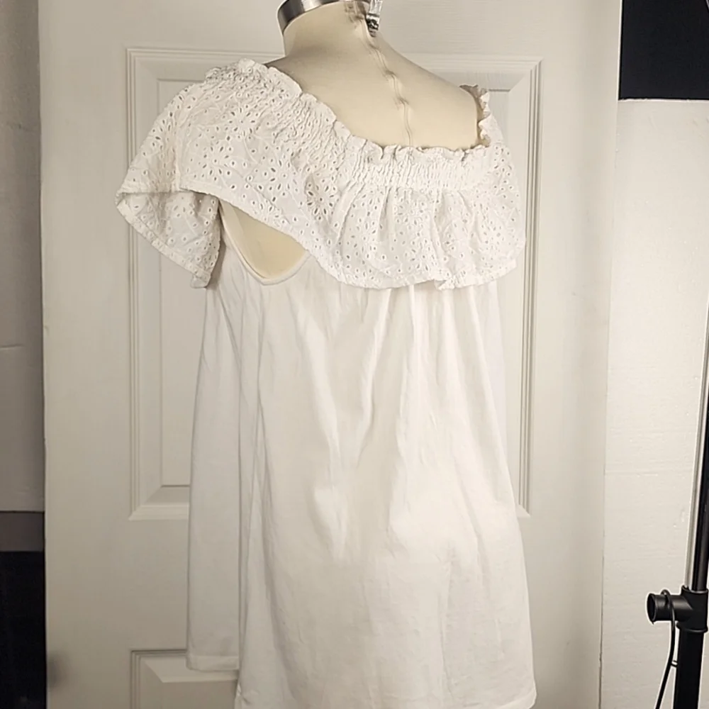 Eyelet off shoulder Top, 100% cotton Size L White - Picture 5 of 9